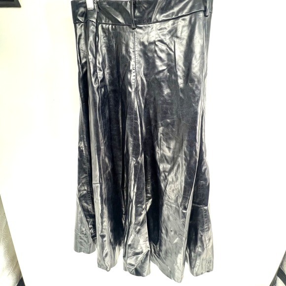 Zara Navy faux leather  A-line midi‎ skirt Fall Winter Women M - Picture 3 of 4